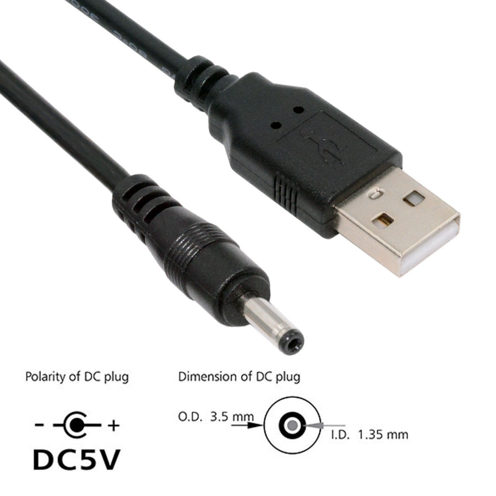 DC 3.5x1.35mm Plug to USB Type-A Power Charge Cable 100cm for DC 5V Desk Lamp Fan Camera