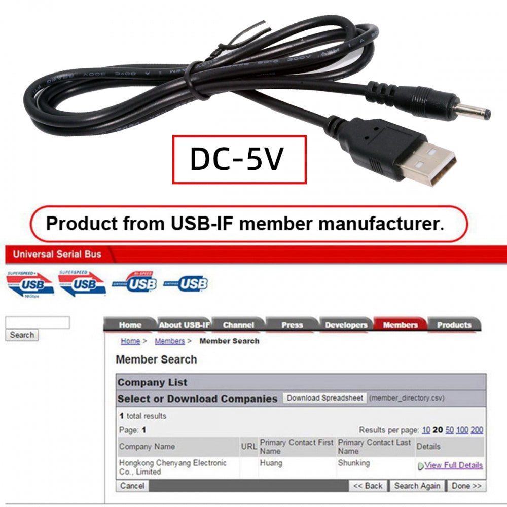DC 3.5x1.35mm Plug to USB Type-A Power Charge Cable 100cm for DC 5V Desk Lamp Fan Camera