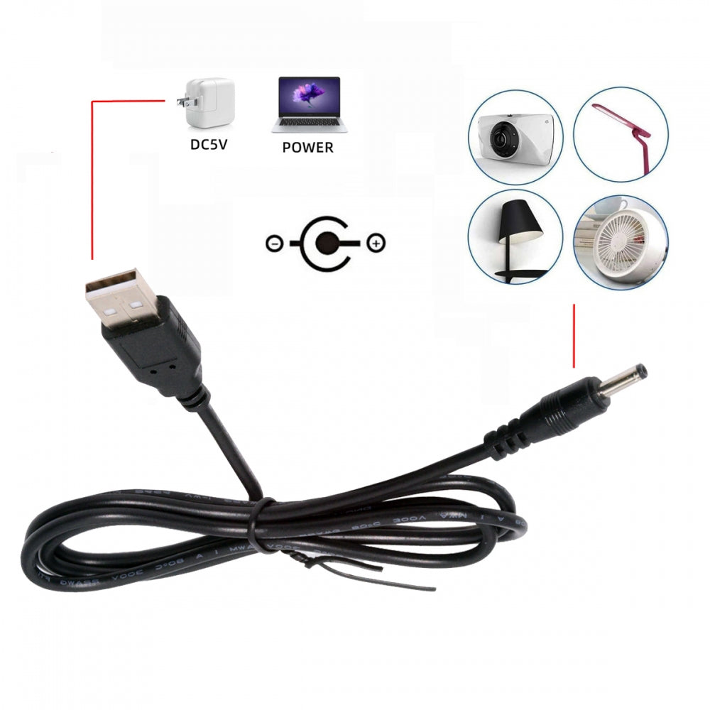 DC 3.5x1.35mm Plug to USB Type-A Power Charge Cable 100cm for DC 5V Desk Lamp Fan Camera