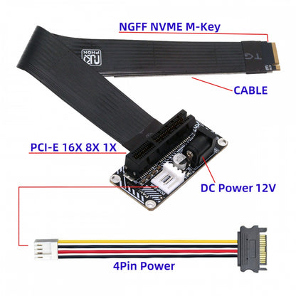 M.2 NGFF NVMe M-Key to Up Angled PCI-E X1 X4 X8 X16 Socket Cable Graphics Card Extension Adapter PCI-Express for M2 2260 2280