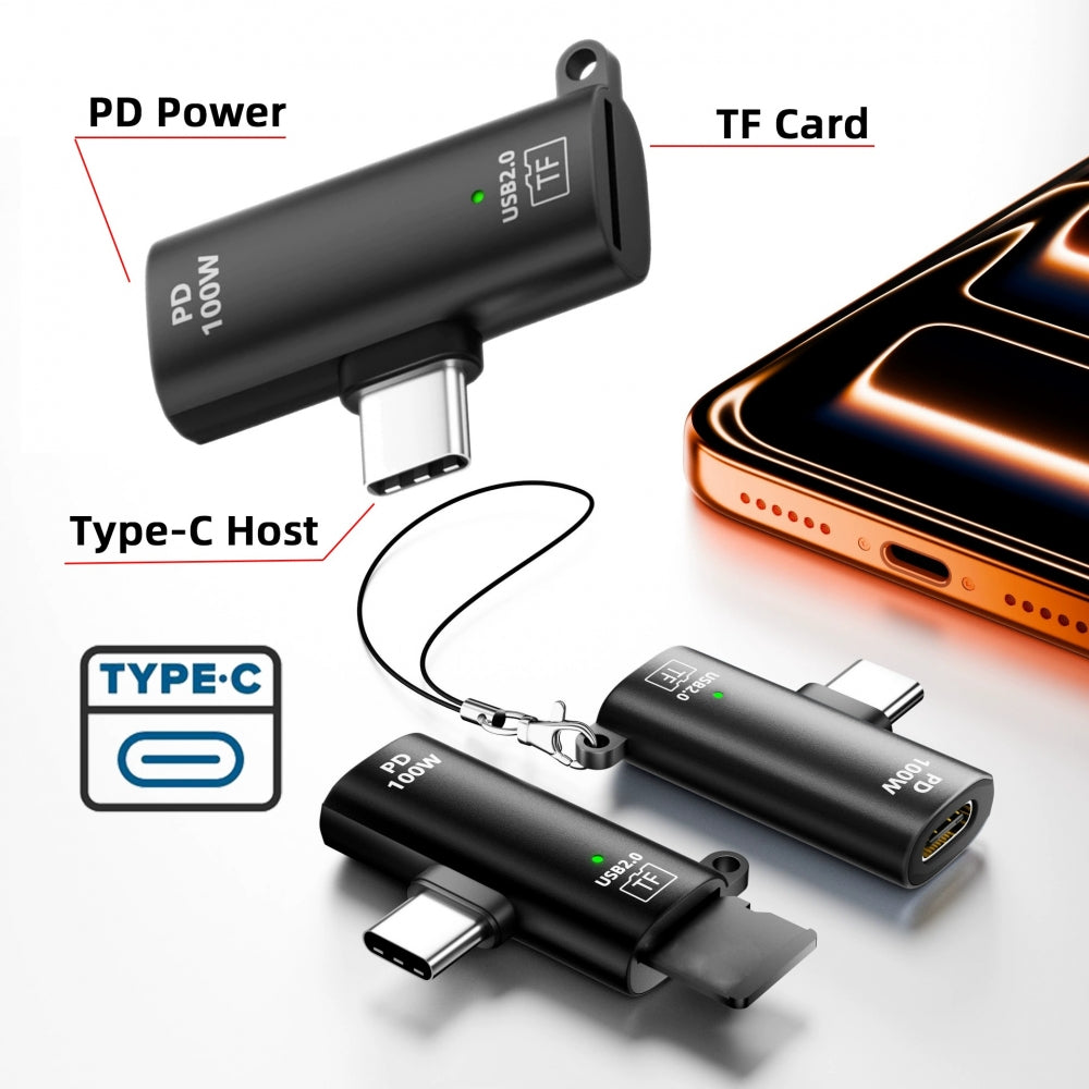 USB-C Type-C Host to 480Mbps TF Micro-SD T-Flash Card Reader OTG & 100W PD Power Adapter for Laptop Tablet Phone
