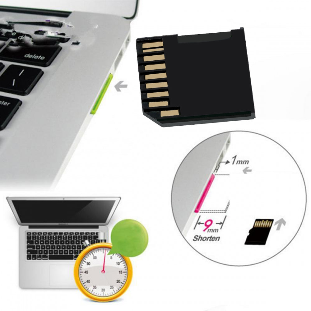 Black Micro SD TF T-Flash Memory Card to SD Card Socket Adapter Low Profile Short Body for Extra Storage Mac Laptop
