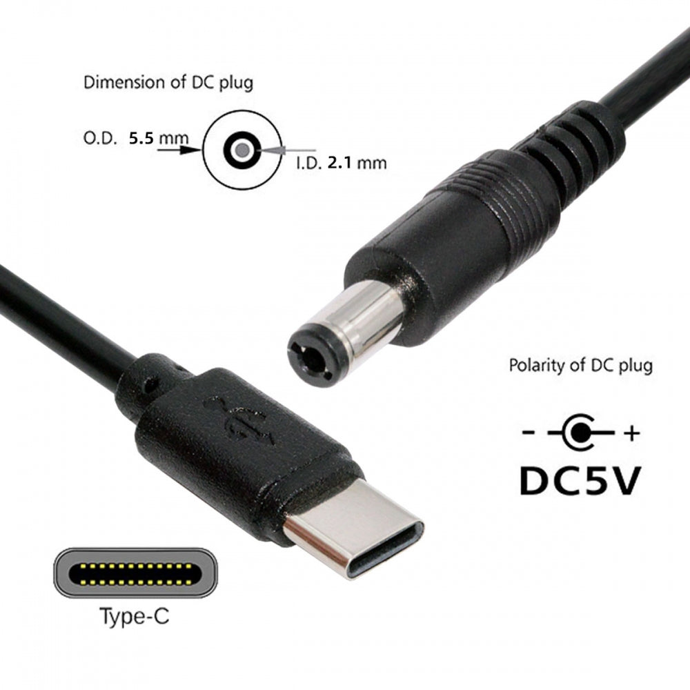 Type C USB-C Input with 5.1K Resistor to 5V DC 5.5*2.1mm Output Power Charge Cable 100cm for DC5V Desk Lamp Fan Camera