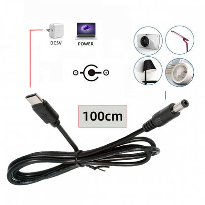 Type C USB-C Input with 5.1K Resistor to 5V DC 5.5*2.5mm Output Power Charge Cable 100cm for DC5V Desk Lamp Fan Camera