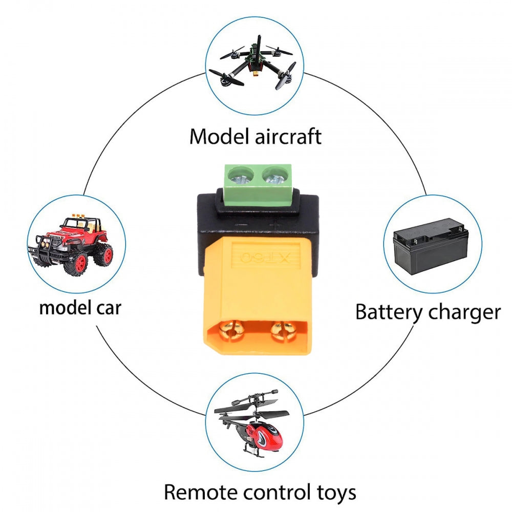 XT60 Male to Solderless 2Pin Contacts Terminal Female Fast Charging Adapter for DIY OEM Repair Connector