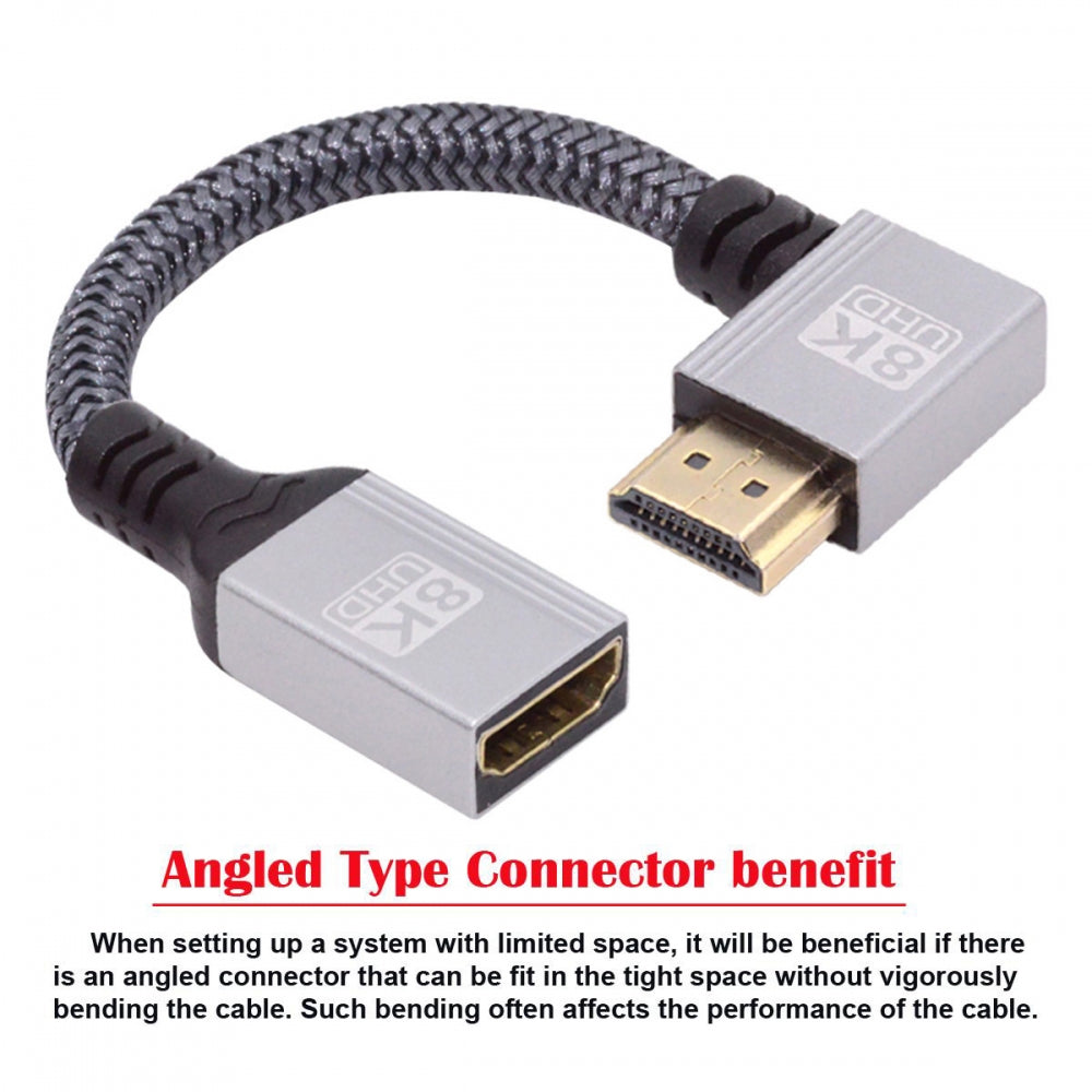8K Type-A HDMI 2.1 Male 90 Degree Left Angled to HDMI Female Extension HDTV Cable for DV Camera Laptop Monitor