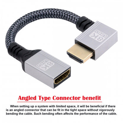 8K Type-A HDMI 2.1 Male 90 Degree Right Angled to HDMI Female Extension HDTV Cable for DV Camera Laptop Monitor