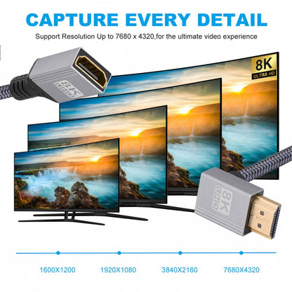 8K Type-A HDMI 2.1 Male 90 Degree Up Angled to HDMI Female Extension HDTV Cable for DV Camera Laptop Monitor