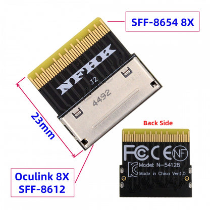 Oculink 8X Female SFF-8612 to SFF-8654 Male 8x Slimline SSD eGPU Data PCBA Adapter PCIe PCI-Express