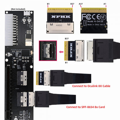Oculink 8X Female SFF-8612 to SFF-8654 Male 8x Slimline SSD eGPU Data PCBA Adapter PCIe PCI-Express