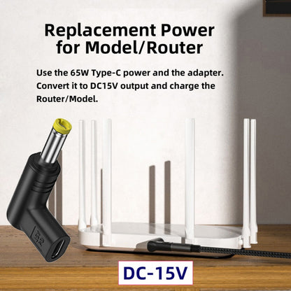 USB 3.1 Type C USB-C Female Input to DC 15V 5.5x2.5mm Plug Output Adapter PD Emulator Trigger 90 Degree Angled