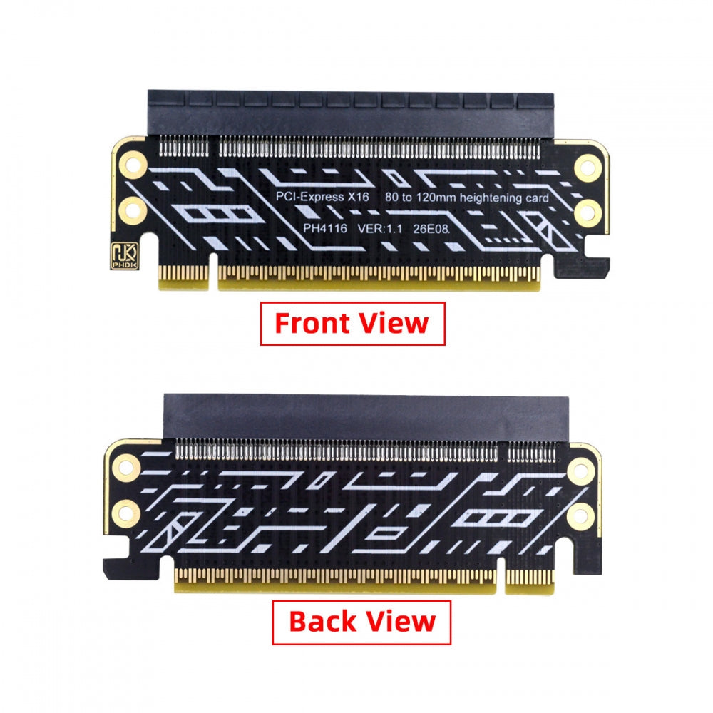 PCIe 4.0 PCI-Expresss 5.0 16x Male to Female Riser Extended Card Adapter 80mm Low Profile to 120mm Bracket 1U to 2U