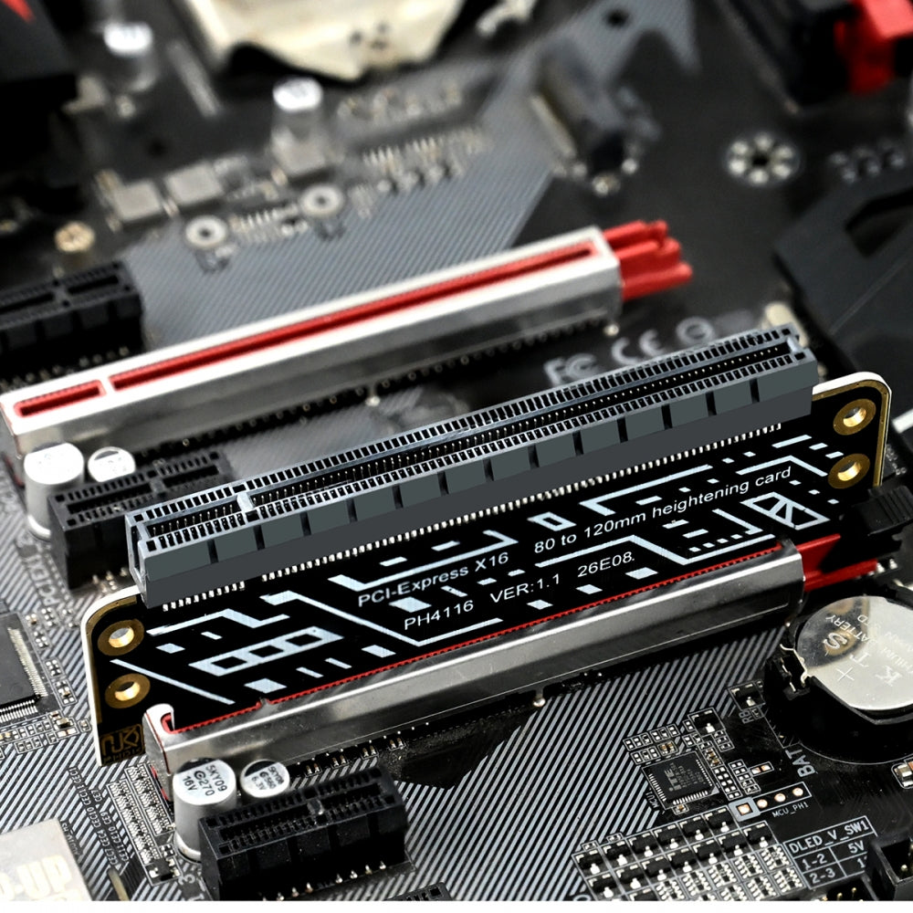 PCIe 4.0 PCI-Expresss 5.0 16x Male to Female Riser Extended Card Adapter 80mm Low Profile to 120mm Bracket 1U to 2U