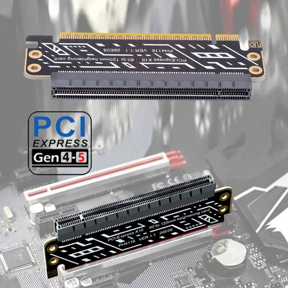 PCIe 4.0 PCI-Expresss 5.0 16x Male to Female Riser Extended Card Adapter 80mm Low Profile to 120mm Bracket 1U to 2U