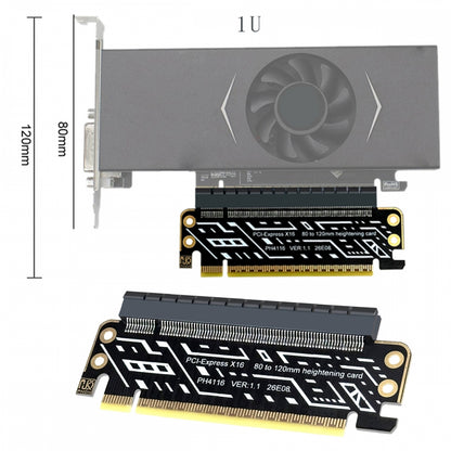 PCIe 4.0 PCI-Expresss 5.0 16x Male to Female Riser Extended Card Adapter 80mm Low Profile to 120mm Bracket 1U to 2U