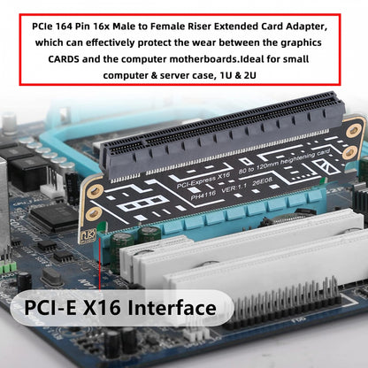PCIe 4.0 PCI-Expresss 5.0 16x Male to Female Riser Extended Card Adapter 80mm Low Profile to 120mm Bracket 1U to 2U