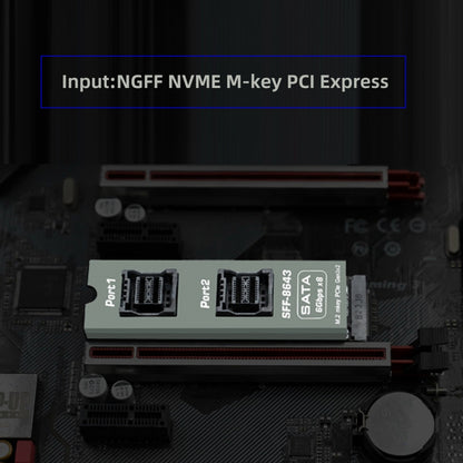 NGFF NVME M-Key PCI Express to Dual SFF-8643 Slimline 8-Ports SATA 3.0 6Gbps Adapter Converter Hard Drive Extension Card 2280