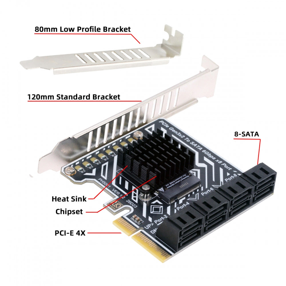 PCI Express 4X PCI-E 4.0 to Regular 8-Ports SATA 3.0 6Gbps Adapter Converter Disk Drive Extension Card