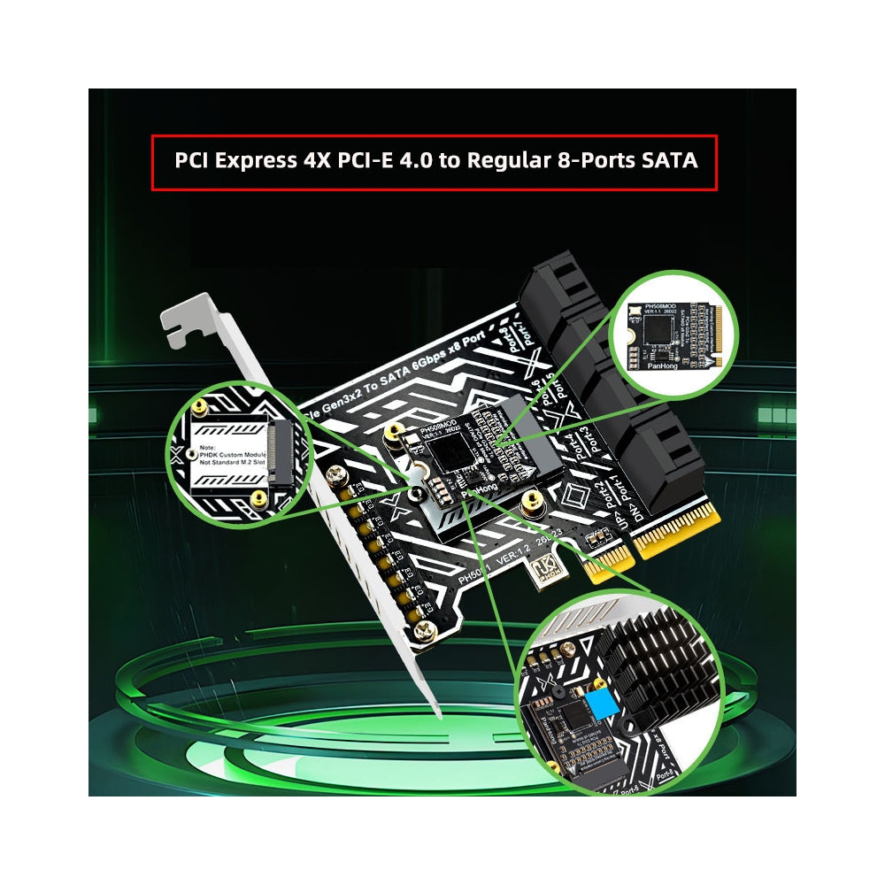 PCI Express 4X PCI-E 4.0 to Regular 8-Ports SATA 3.0 6Gbps Adapter Converter Disk Drive Extension Card