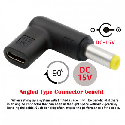 USB 3.1 Type C USB-C Female Input to DC 15V 4.0x1.7mm Plug Output Adapter PD Emulator Trigger 90 Degree Angled