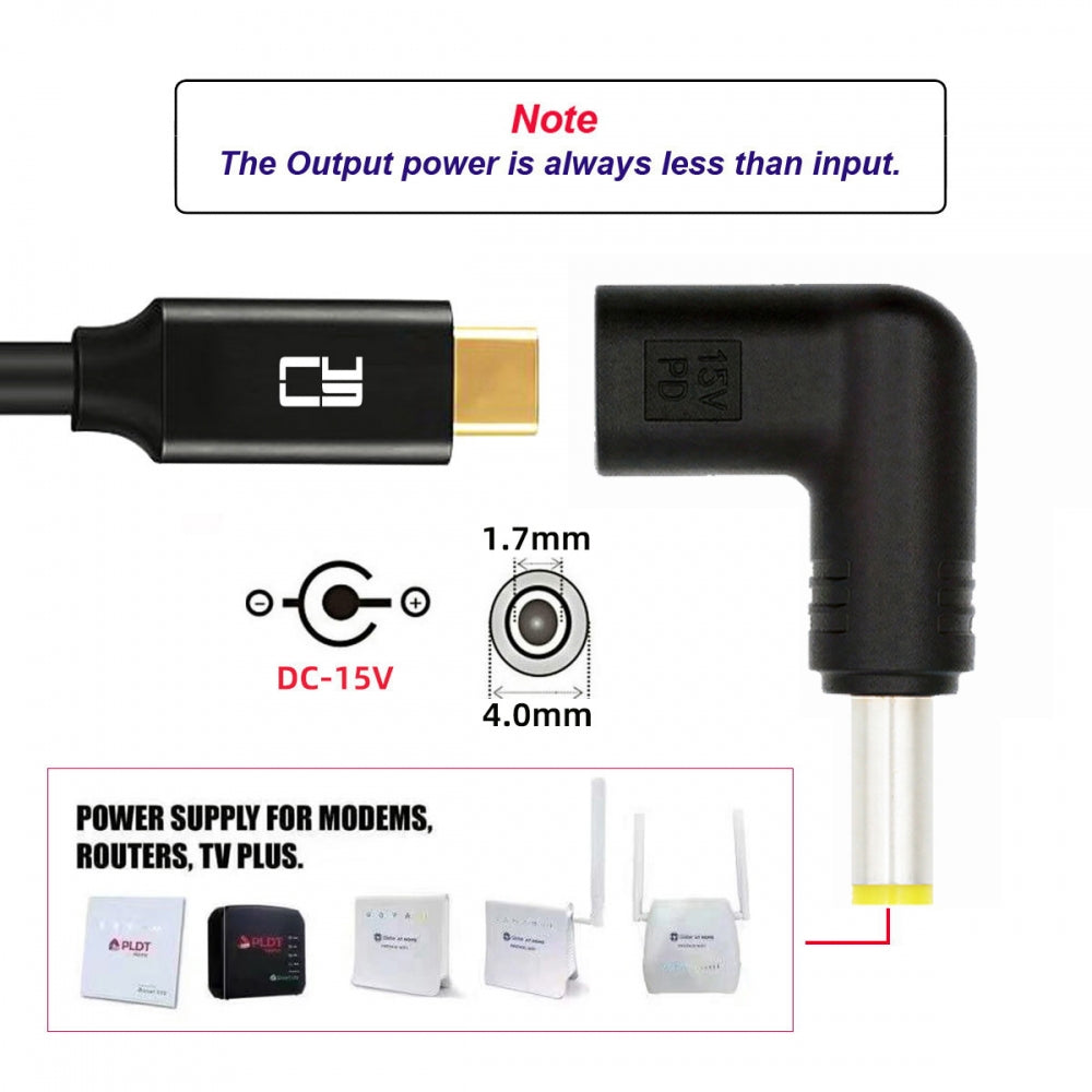 USB 3.1 Type C USB-C Female Input to DC 15V 4.0x1.7mm Plug Output Adapter PD Emulator Trigger 90 Degree Angled