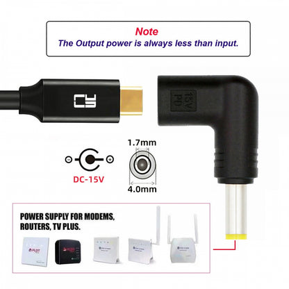 USB 3.1 Type C USB-C Female Input to DC 15V 4.0x1.7mm Plug Output Adapter PD Emulator Trigger 90 Degree Angled