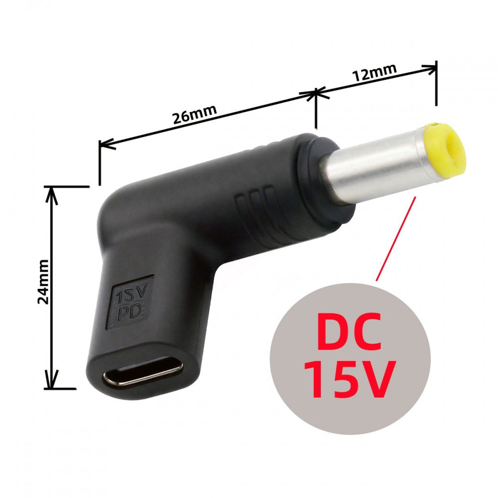 USB 3.1 Type C USB-C Female Input to DC 15V 4.0x1.7mm Plug Output Adapter PD Emulator Trigger 90 Degree Angled