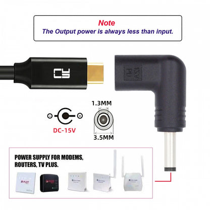 USB 3.1 Type C USB-C Female Input to DC 15V 3.5x1.3mm Plug Output Adapter PD Emulator Trigger 90 Degree Angled