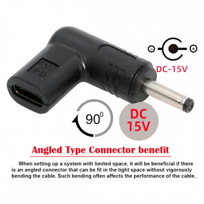USB 3.1 Type C USB-C Female Input to DC 15V 3.5x1.3mm Plug Output Adapter PD Emulator Trigger 90 Degree Angled