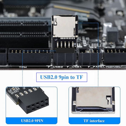 USB 2.0 9Pin 10Pin Mainboard Header Male to Micro-SD TF Card Reader Writer Disk-On-Module for NAS Desktop DOM