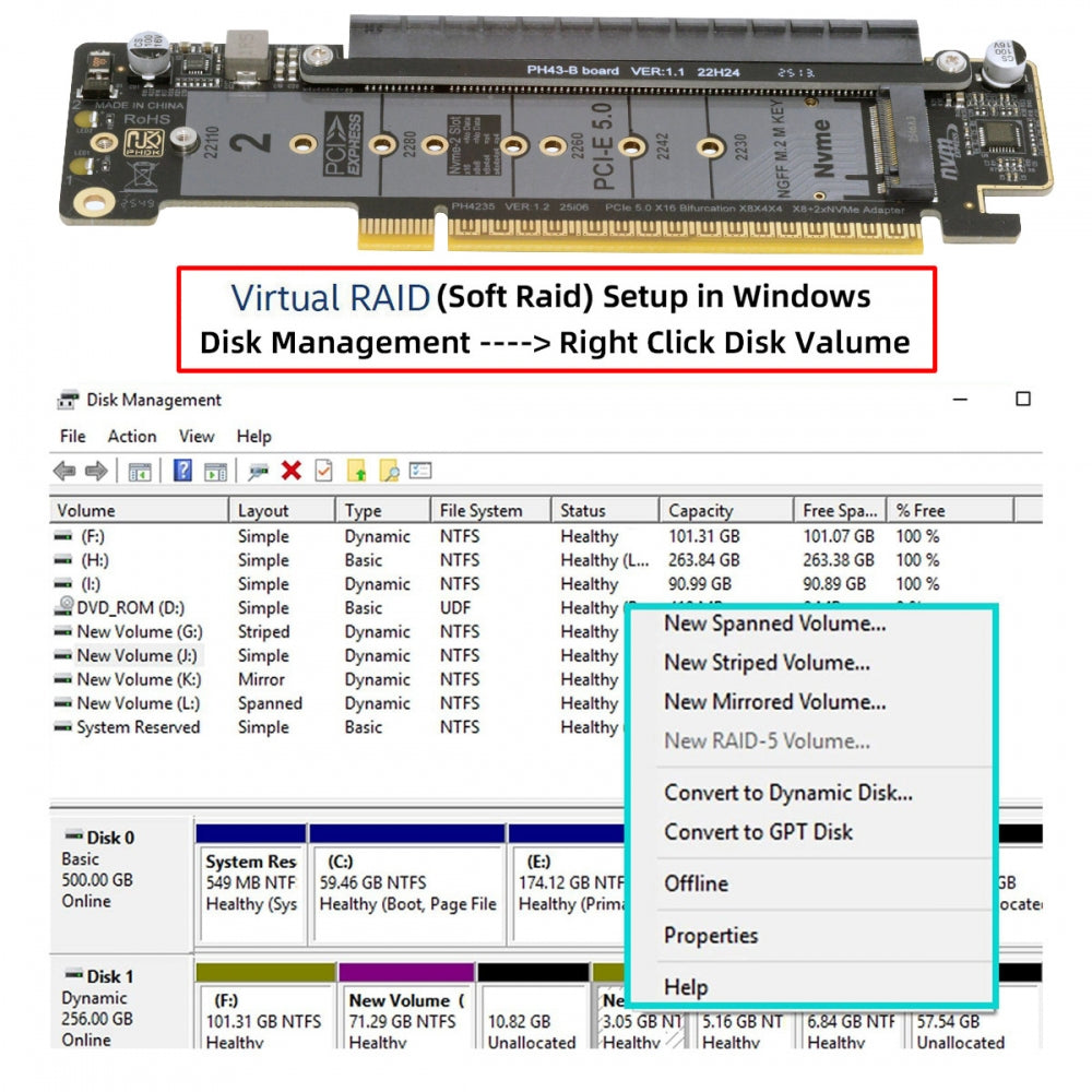 PCI Express Gen 5.0 X16 to Dual 2X NVME M.2 SSD & 8X PCI-E 4.0 Raid Card VROC Raid0 Hyper Adapter