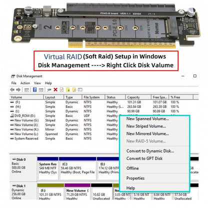 PCI Express Gen 5.0 X16 to Dual 2X NVME M.2 SSD & 8X PCI-E 4.0 Raid Card VROC Raid0 Hyper Adapter