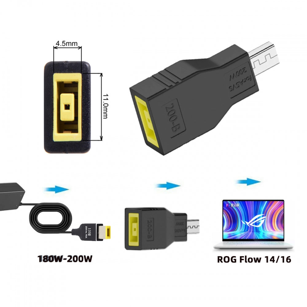 180W 200W Power Rectangle Jack Thinkpad X1 Input to Flow 14 16 Air Rectangle Plug Charge Adapter Compatible with ROG Laptop