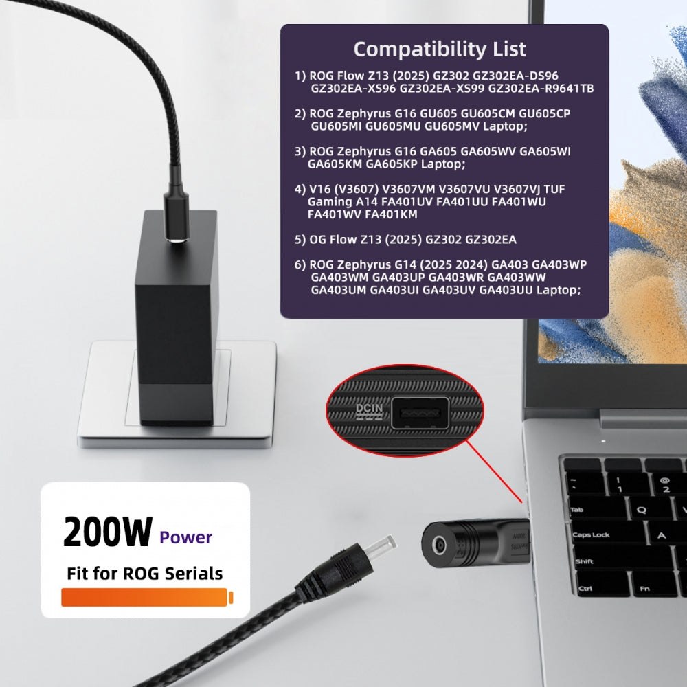 180W 200W Power DC Jack 4.5*3.0mm Input to Flow 14 16 Air Rectangle Plug Charge Adapter Compatible with ROG Laptop