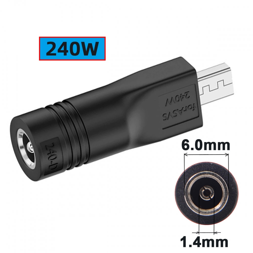 240W Power DC Jack 6.0*1.4mm Input to Flow Z13 14 16 Air Rectangle Plug Charge Adapter Compatible with ROG Laptop