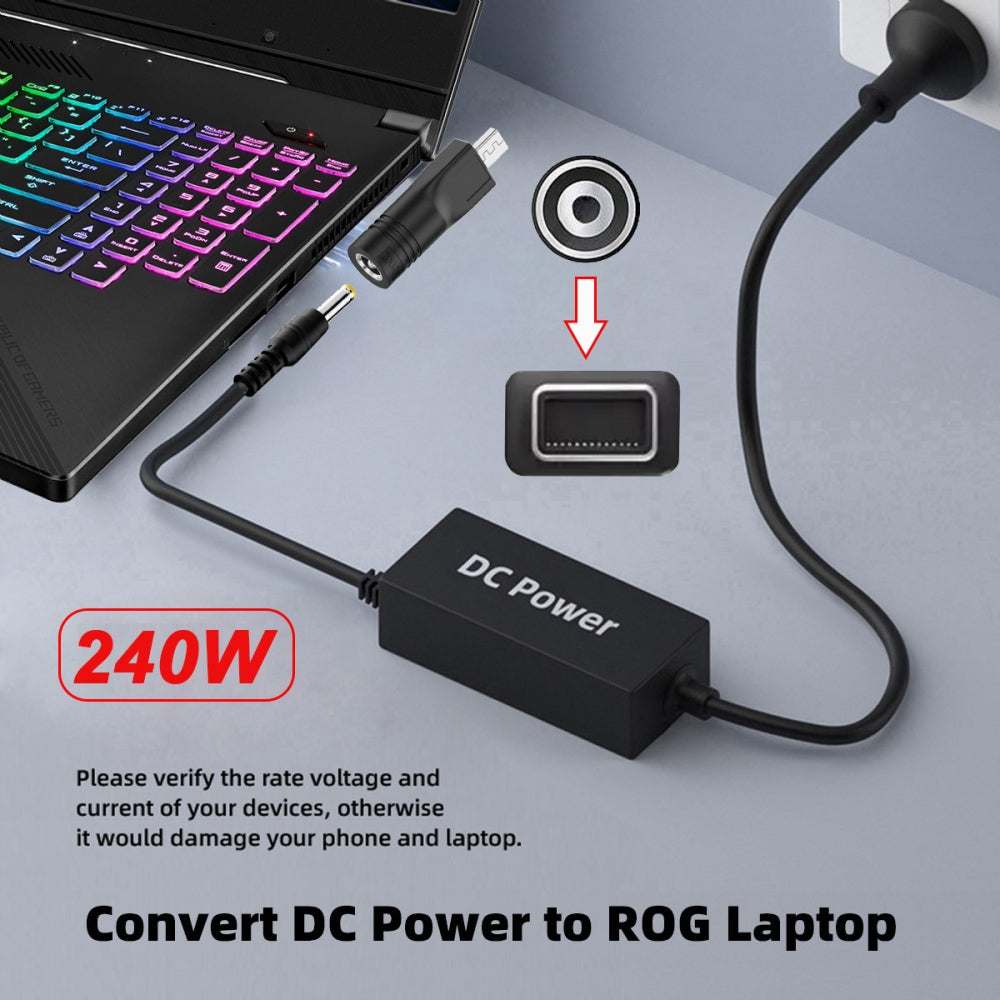240W Power DC Jack 6.0*1.4mm Input to Flow Z13 14 16 Air Rectangle Plug Charge Adapter Compatible with ROG Laptop