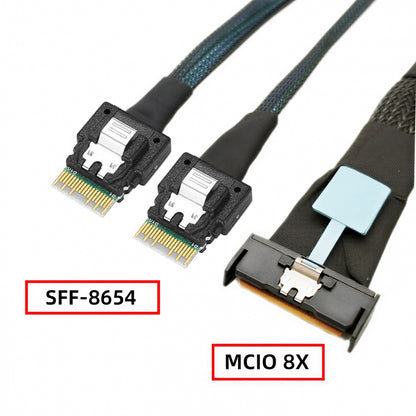 PCI-E 5.0 Mini Cool Edge IO MCIO STR PCI-E 8i 74Pin Male to Dual SFF-8654 Slimline 4x Male Extender Cable 50cm