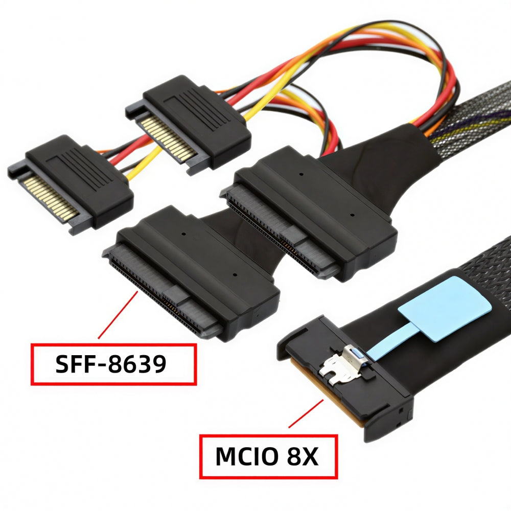 PCI-E 5.0 Mini Cool Edge IO MCIO STR PCI-E 8i 74Pin Male to Dual SFF-8639 U.2 SSD 68Pin Disk Cable 50cm