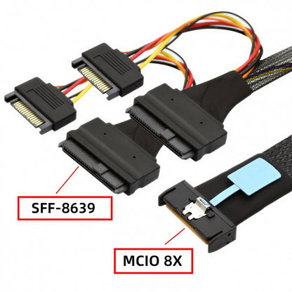 PCI-E 5.0 Mini Cool Edge IO MCIO STR PCI-E 8i 74Pin Male to Dual SFF-8639 U.2 SSD 68Pin Disk Cable 50cm