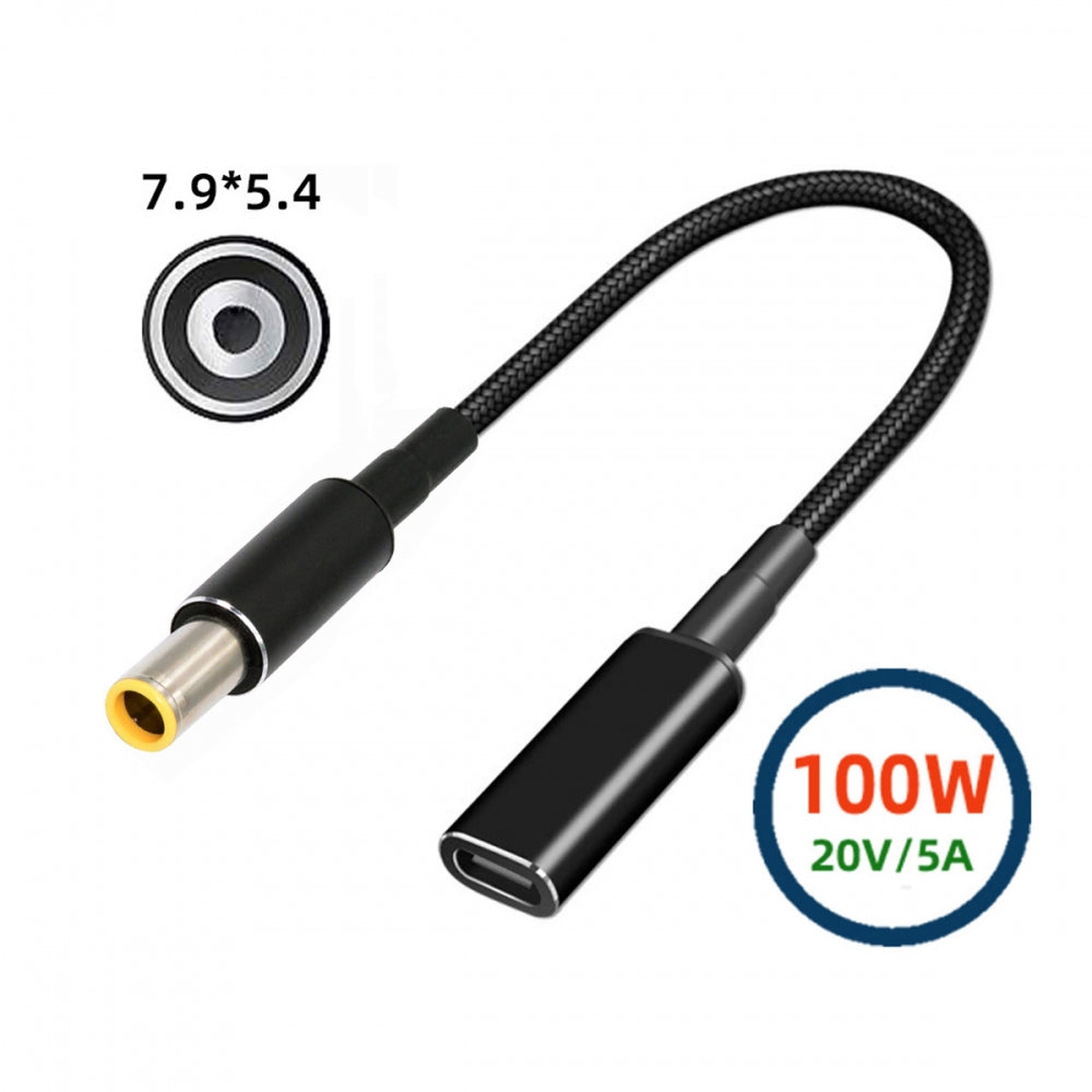 100W Type-C USB-C Female Input to DC 7.9*5.4mm Plug Output Power 20V 5A PD Charge Cable 16cm for Laptop