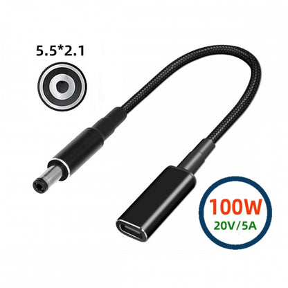 100W Type-C USB-C Female Input to DC 5.5*2.1mm Plug Output Power 20V 5A PD Charge Cable 16cm for Laptop
