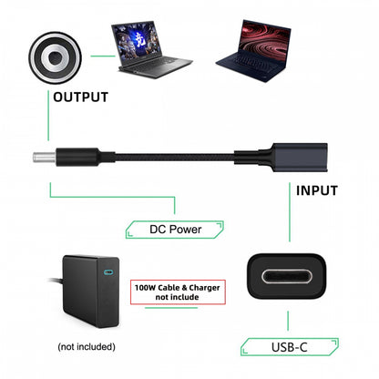 100W Type-C USB-C Female Input to DC 5.5*2.1mm Plug Output Power 20V 5A PD Charge Cable 16cm for Laptop
