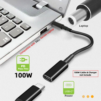 100W Type-C USB-C Female Input to DC 7.4*5.0mm Plug Output Power 20V 5A PD Charge Cable 16cm Compatible with DELL-Laptop