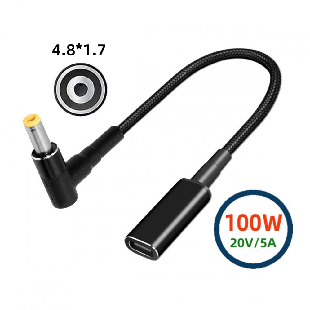 100W Type-C USB-C Female Input to DC 4.8*1.7mm Plug Output Power 20V 5A PD Charge Cable 16cm for Laptop
