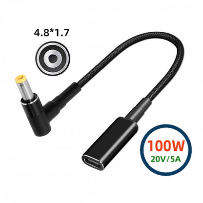 100W Type-C USB-C Female Input to DC 4.8*1.7mm Plug Output Power 20V 5A PD Charge Cable 16cm for Laptop