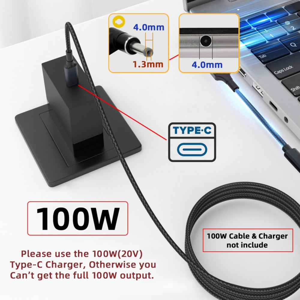 100W Type-C USB-C Female Input to DC 4.0*1.3mm Plug Output Power 20V 5A PD Charge Cable 16cm for Laptop