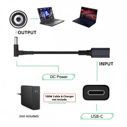 100W Type-C USB-C Female Input to DC 4.0*1.3mm Plug Output Power 20V 5A PD Charge Cable 16cm for Laptop
