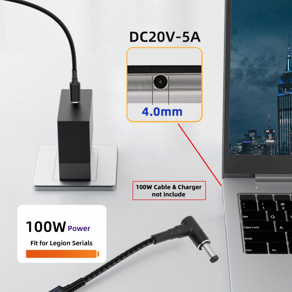 100W Type-C USB-C Female Input to DC 4.0*1.3mm Plug Output Power 20V 5A PD Charge Cable 16cm for Laptop