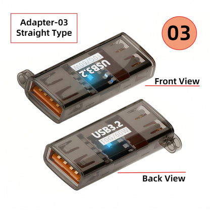 3pcs/lot Low Profile Right Left Angled Type 10Gbps USB3.0 Male to Female Extension Power Data Adapter 90 Degree Transparent with Smart LED Light