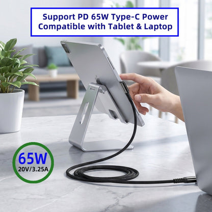 USB-C Type C Male to Male PD 65W Power Dual Right Angled 90 Degree 480Mbps Data Cable Sleeve for Phone & Tablet & Laptop